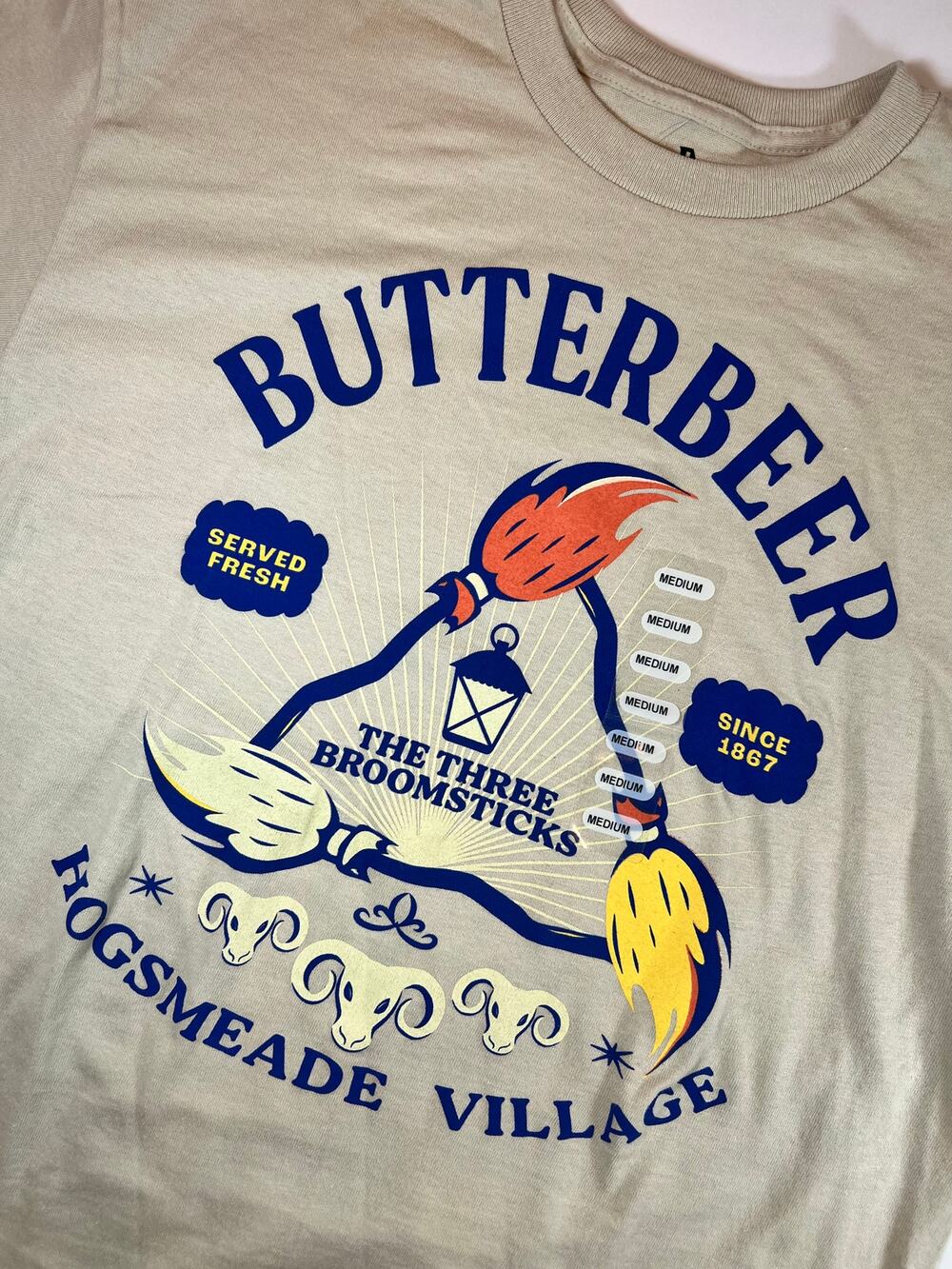 Harry Potter Butterbeer Three Broomsticks Pub Hogsmeade Village Adult Tee - NWT